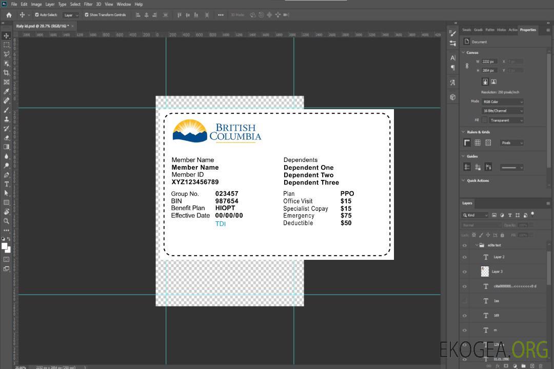 Carte d'assurance maladie de la Colombie-Britannique template Carte d'assurance maladie de la Colombie-Britannique template